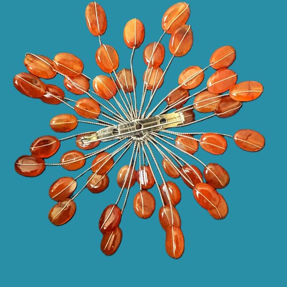 Artisan-Made Wired Starburst Spray Brooch Amber Jewels Silver Wire EUC - Picture 5 of 9